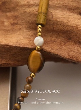 美拉德雅丹风虎眼石白贝母串珠女士项链高级感锁骨链北欧简约