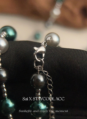 西域公主大溪地孔雀绿真多麻珠珠间珠项链女士锁骨链时髦41+5cm