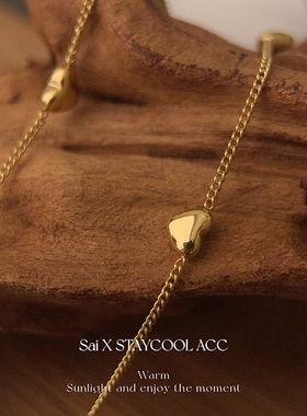 北欧ins风极简金色爱心形满天星项链女士高级感钛钢锁骨链36+5cm