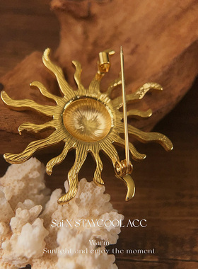 福利金色太阳光芒女士胸针北欧希腊风胸花别针