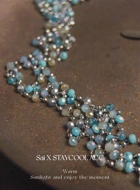 冷调冷感多层水晶串珠晶莹女士项链超仙气质度假风锁骨链高级感