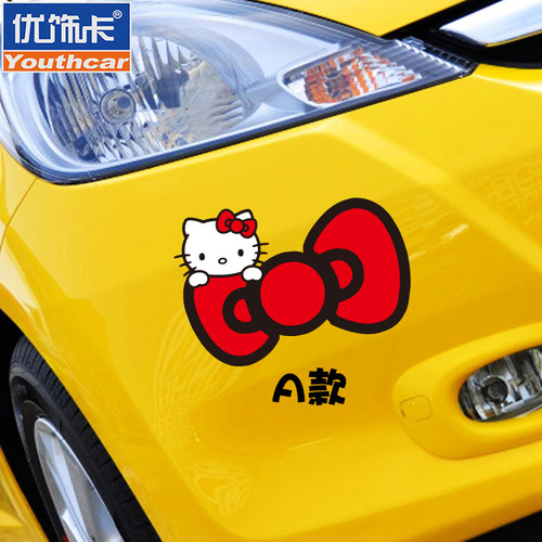 汽车kitty凯蒂猫动漫蝴蝶结遮盖挡划痕装饰创意个性可爱搞笑贴纸 - 图0