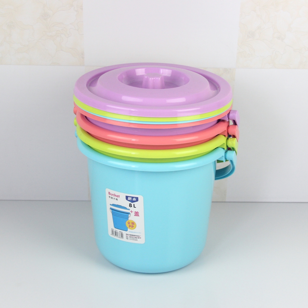T彩色加厚塑料手提带盖桶收纳储物桶提水桶儿童幼儿园画画美术桶