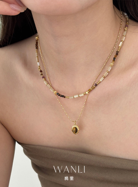 天然石虎眼石吊坠项链锁骨链女款