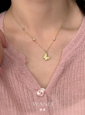 挽里钛钢镀金蝴蝶项链女轻奢小众