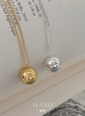 挽里铜镀白金圆球长款毛衣链女