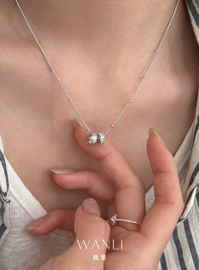 纯银锆石双环项链颈链夏天配裙子
