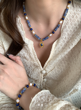 挽里蓝色天然石夸张手链首饰