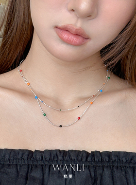 挽里彩色豆豆串珠项链气质锁骨链高级感颈链多巴胺2025新款不掉色
