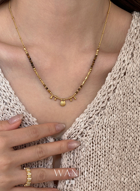 虎眼石串珠贝壳锁骨链项链颈链女