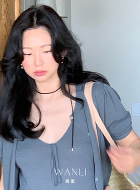 挽里fever同款黑绳绑带锁骨链