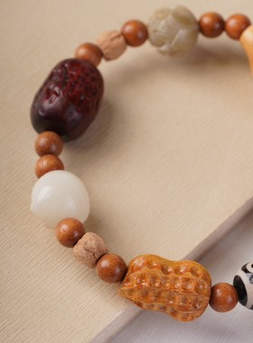 好事花生檀木福禄葫芦多宝佛珠手串库克菩提猫爪手链禅意文玩手持