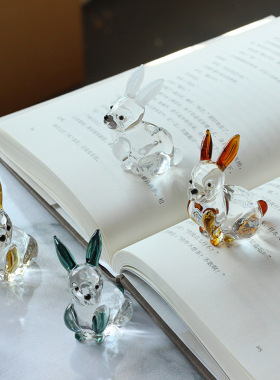 新品动物琉璃水晶兔子工艺品猫狗摆件家居车载办公桌面装饰礼物