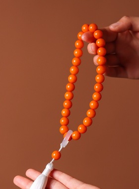 高抛橙色白玉菩提根手持菩提子手捻学生手链盘玩文玩情侣手串佛珠