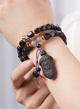 绿黑檀木方块珠DIY小宝剑款手链规格男女简约风念珠首饰佛珠严选