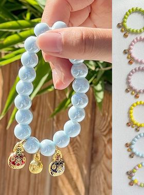 寺庙香灰琉璃手串淄博古法瓷珠手链男女吞金兽五彩琉璃珠串珠文玩