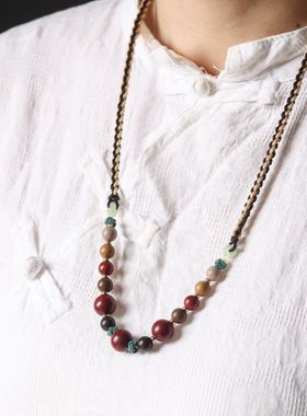 天然五行合香珠新中式男女款项链复古风禅意饰品民族毛衣链佛珠