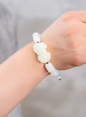 天然和田玉貔貅手链2026马年本命年玉手串情侣男女款天然白玉饰品