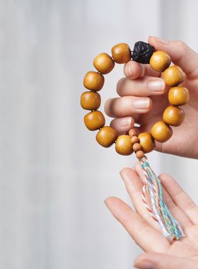 拆房老料天然金丝楠木精工对眼DIY醒狮念佛珠串男女士盘文玩手链