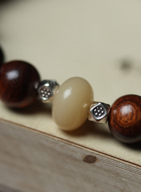 黑花梨8mm手串手链白玉菩提男女款DIY森系ins风银念珠佛珠严选