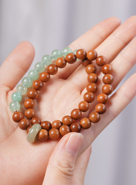 桃木多圈手串DIY东陵玉跑环款小清新文玩气质男女款手链佛珠严选