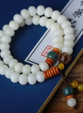 海南白玉菩提天然糖果彩虹风化多色渐变念珠手工打磨精雕佛手吊坠