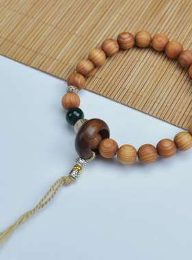 天然崖柏木圆珠搭配跑环棉绳手串简约百搭文玩盘玩手链男女款饰品