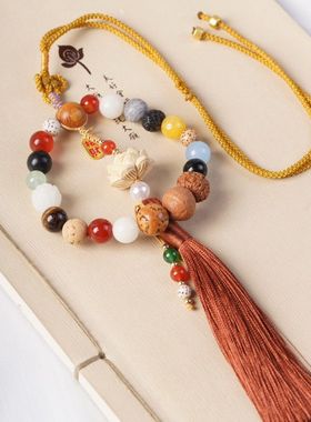 汽车后视镜挂件大气上档次寺庙十八籽多宝莲花流车载精品国风车挂