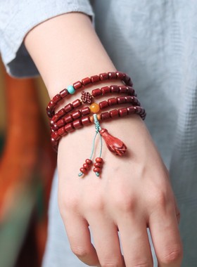 严选印度小叶紫檀木手串毛衣链米珠简约多圈古风手链佛珠文玩念珠