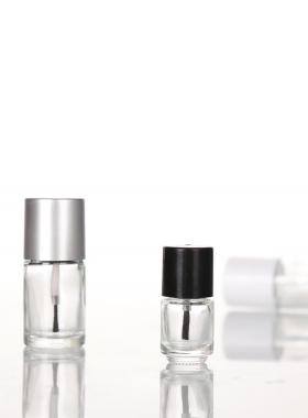黑白银色瓶盖透明指甲油玻璃瓶5-10-15ml带毛刷圆形化妆品分装瓶