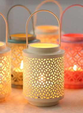 仿古批发新款铁艺复古烛台创意镂空灯笼蜡烛杯桌面电镀中国风摆件