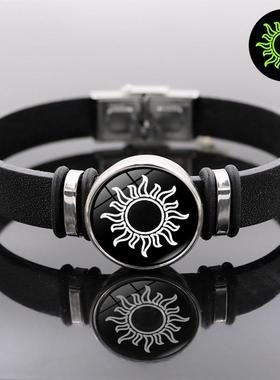 跨境temu热销日月恋人黑色皮革手链男女通用欧美时尚个性手环饰品