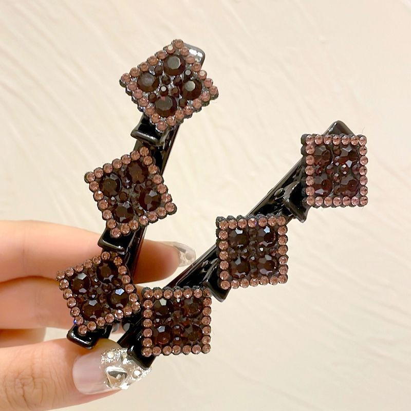 女网红时尚方形水钻编发发夹日常碎发侧边刘海固定头饰 - 图1