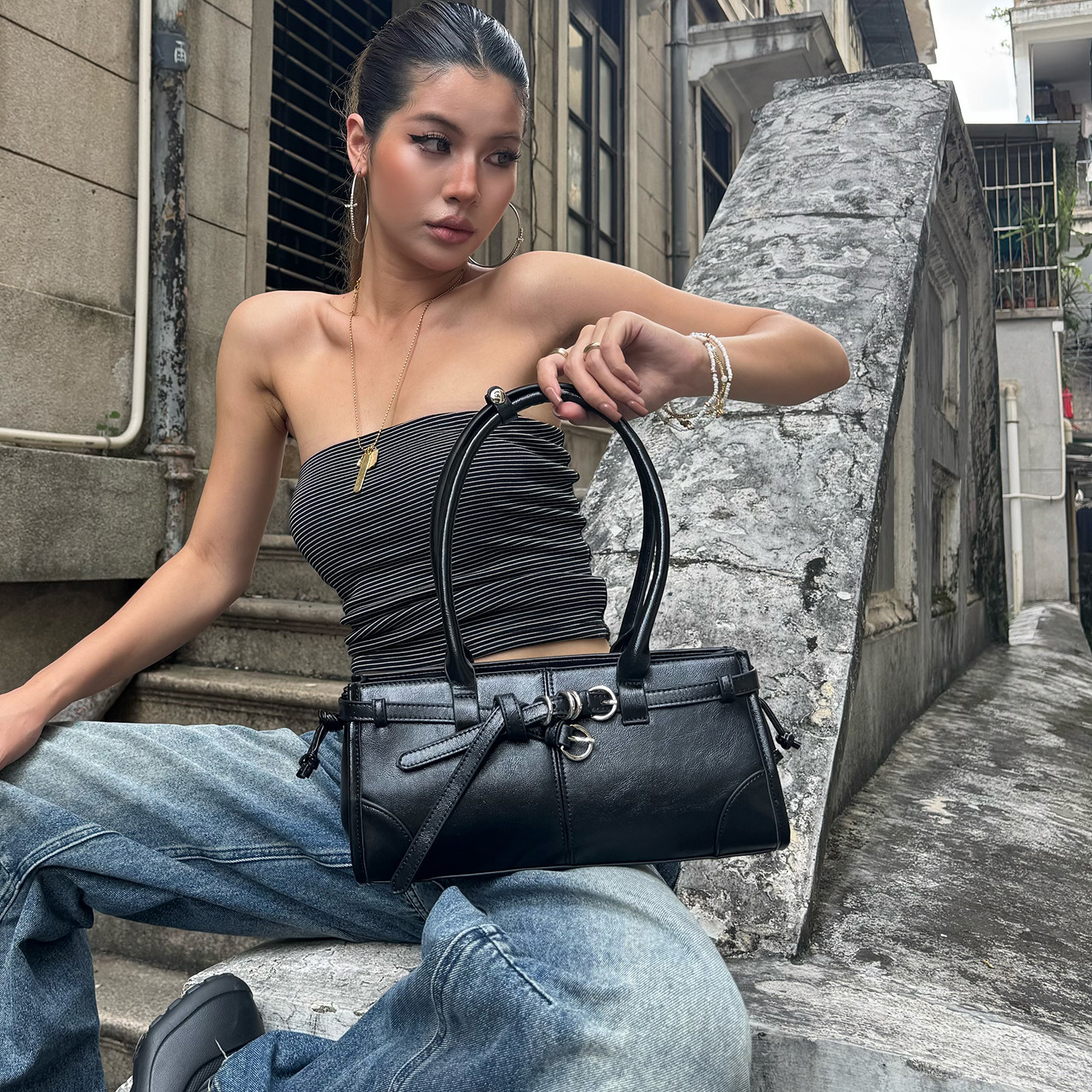 NBY原创小众设计师潮牌Y2K辣妹复古个性绑带单肩百搭腋下包手提包,淘宝优惠券,粉丝福利购,淘宝优惠卷