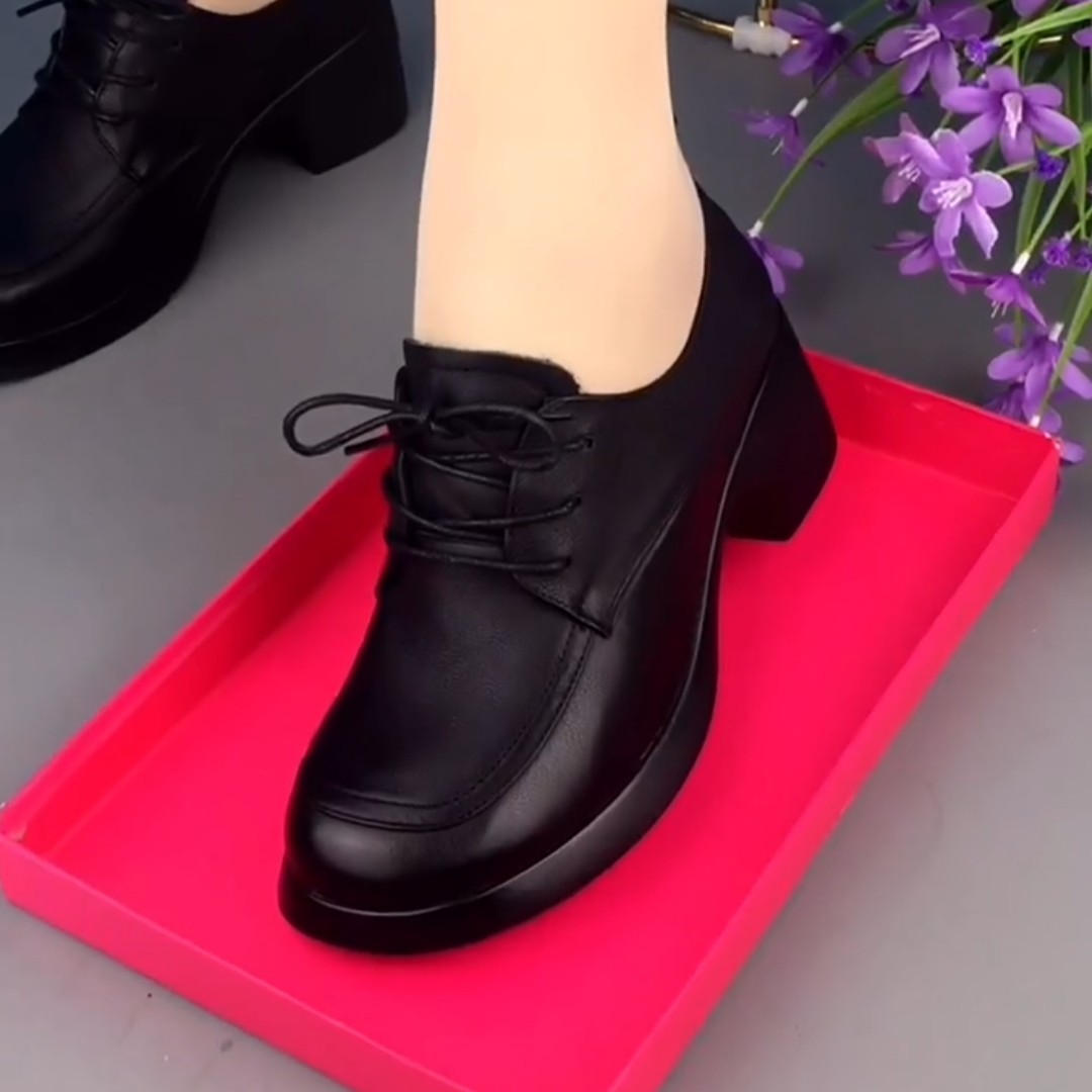 2026春秋新款英伦风小皮鞋女真皮粗跟厚底单鞋系带圆头软底妈妈鞋,淘宝优惠券,粉丝福利购,淘宝优惠卷