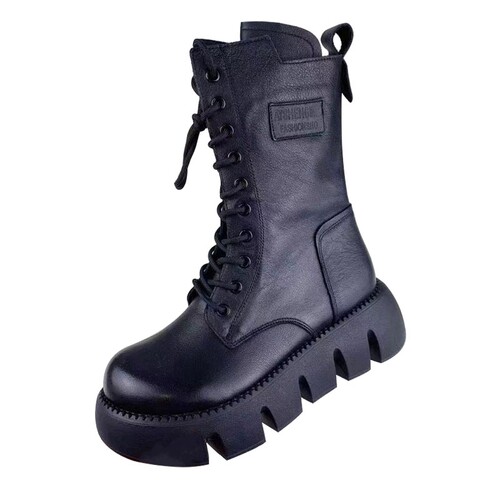 中筒靴女2025年秋冬新款真皮马丁靴松糕厚底短靴皮毛一体羊毛女靴 - 图3