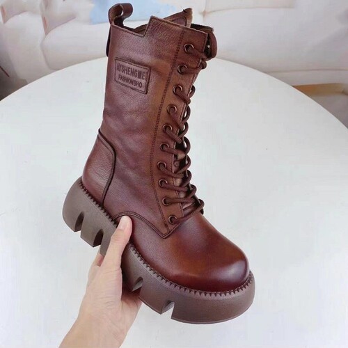 中筒靴女2025年秋冬新款真皮马丁靴松糕厚底短靴皮毛一体羊毛女靴 - 图2