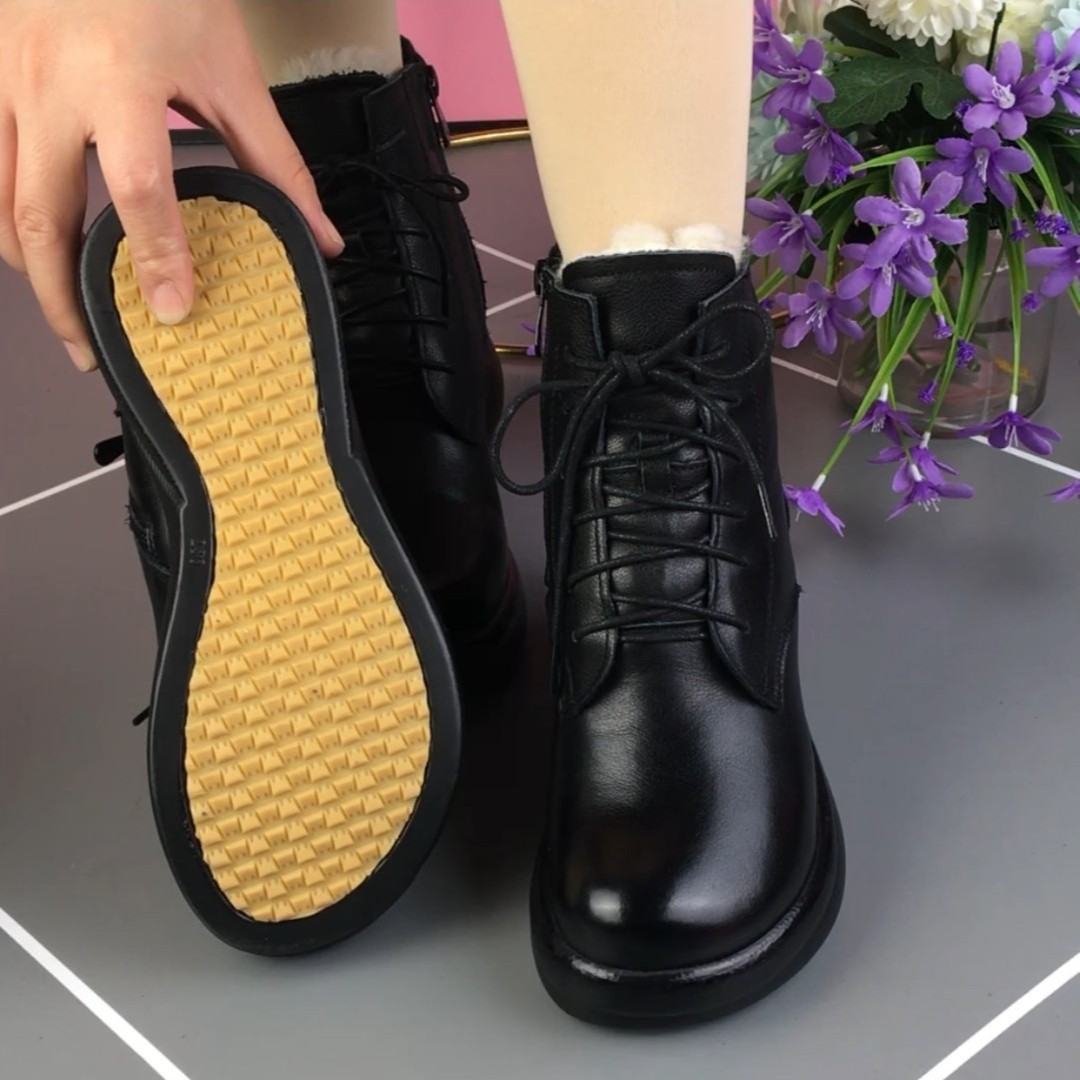 皮毛一体羊毛马丁靴女秋冬新款松糕厚底短靴纯牛皮舒适软底妈妈鞋,淘宝优惠券,粉丝福利购,淘宝优惠卷