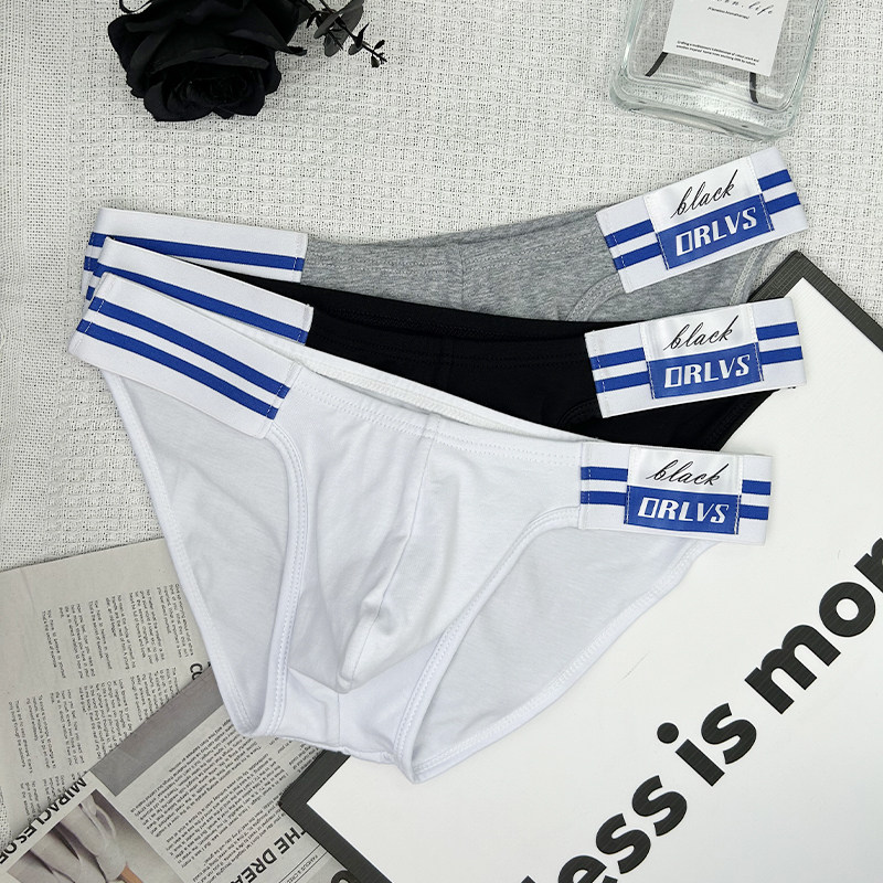 ORLVS男三角内裤纯棉海蓝条纹 透气薄款纯色性感低腰潮流运动青年,淘宝优惠券,粉丝福利购,淘宝优惠卷