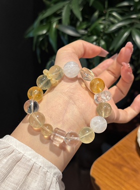 珍藏版黄萤石白幽灵黄胶花招财手串天然多宝手链女款礼物喜金土