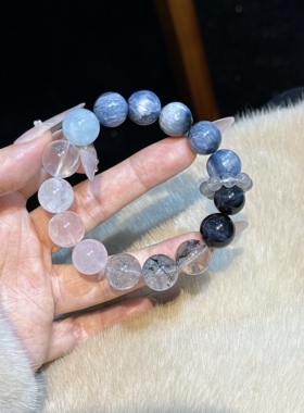 天然水晶蓝虎眼蓝晶粉晶石灰月光石手串手链原创小众设计男女送礼