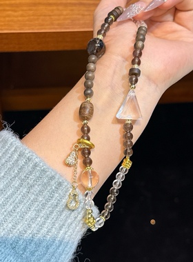 天然茶水晶手串多圈叠戴巨好看的男款女生手链转运复古补土中性