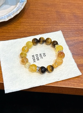 网红爆款明星同款天然虎眼石黄萤石黄塔晶黄水晶黄胶花手链男女款