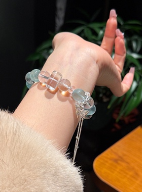 招财转运白水晶手链绿萤石单圈男女款手串送闺蜜女友礼物显白手链