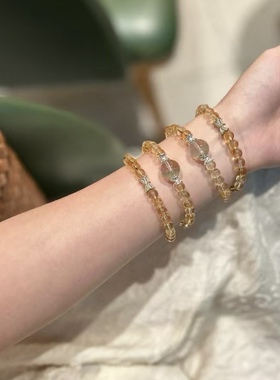 天然巴西黄水晶手链女双圈超闪黄阿塞绿幽灵暴富转运多圈招财手串