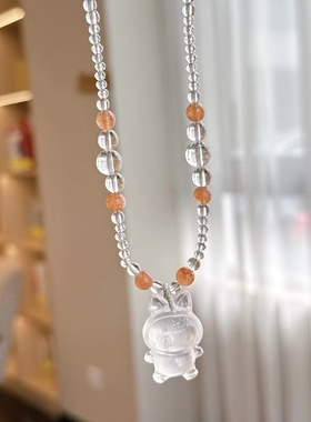 正品天然白水晶项链女款吊坠拉布布转运项链送女友闺蜜生日礼物
