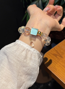 天然白水晶手链女款2026新款青花和田玉轻奢小众高级感手串手饰