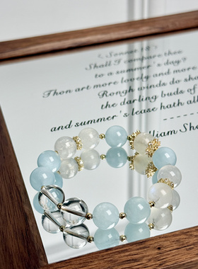 「私房水晶集市」原创设计天然海蓝宝黄白月光石情侣水晶手串手链