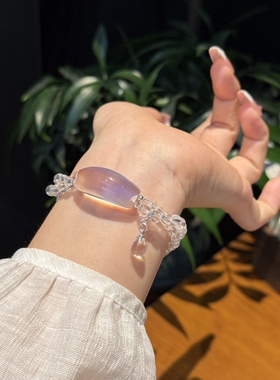 正品保真天然白水晶弯管手链招财转运小众轻奢手串女生日礼物首饰