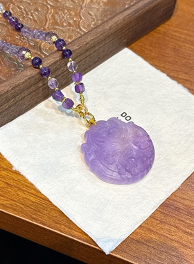 天然紫水晶九尾狐项链吊坠紫水晶狐牌紫水晶许愿孤项链紫水狐狸牌